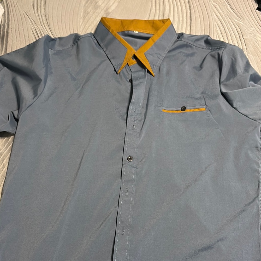 Casual Blue and Gold Button Down Shirt
